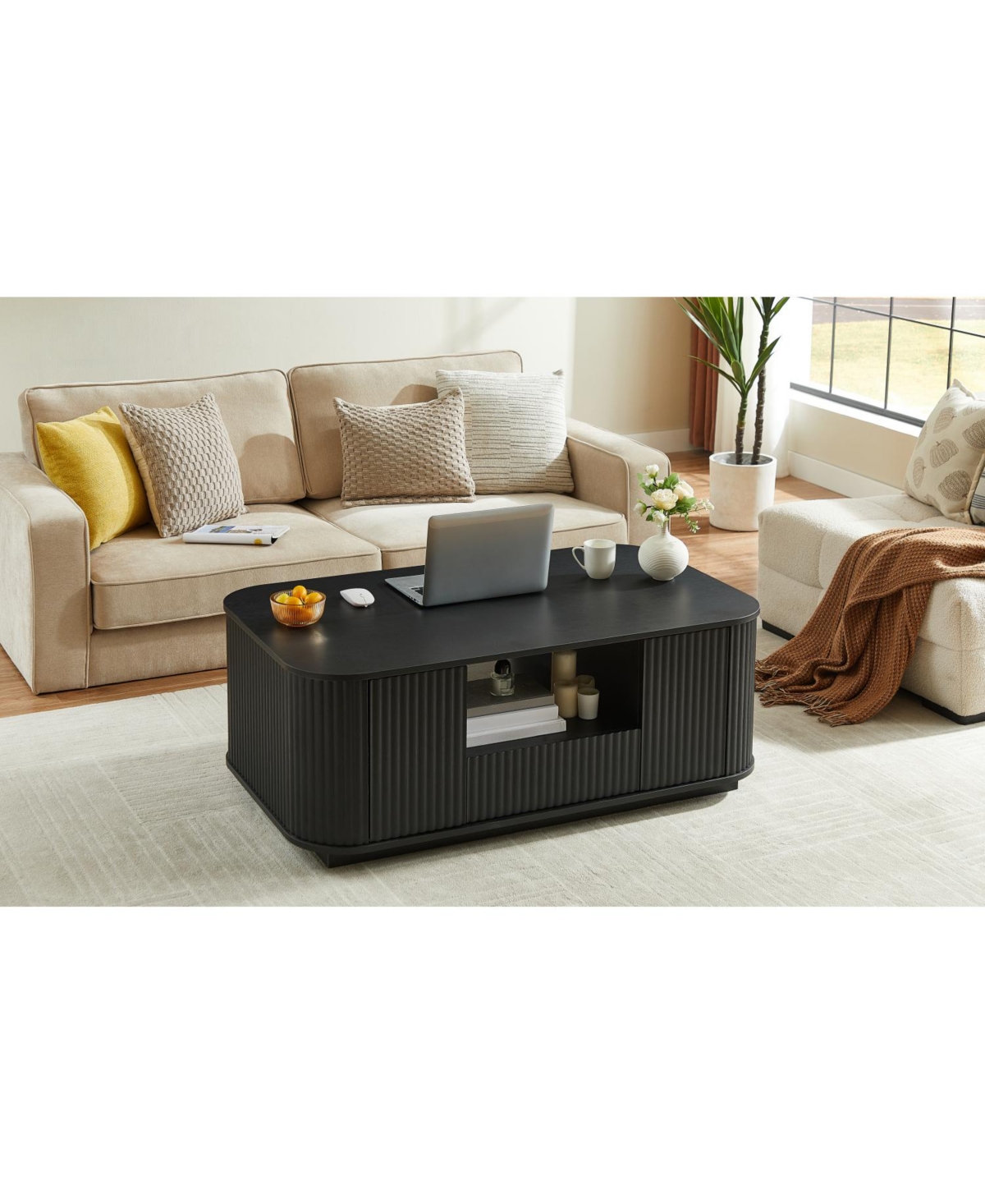 Streamdale Furniture Modern Oval Coffee Table with Drawers - Black