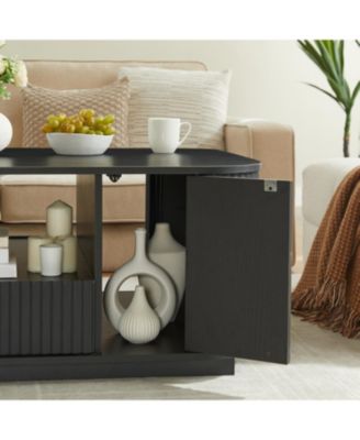  Modern Oval Coffee Table with Drawers - Black