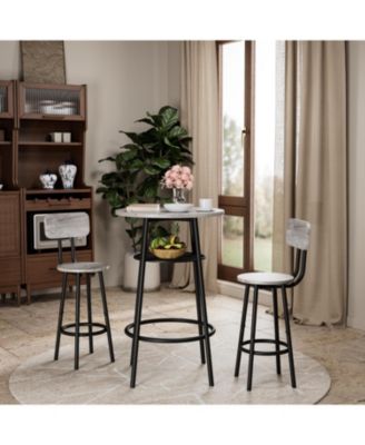 + 3-Piece Set + Wood/Metal + Round Bar Table with 2 Stools + Bar Table Set