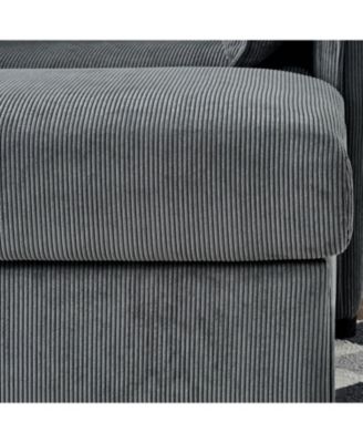 55" Corduroy Chaise Lounge with Ottoman & Storage - Grey