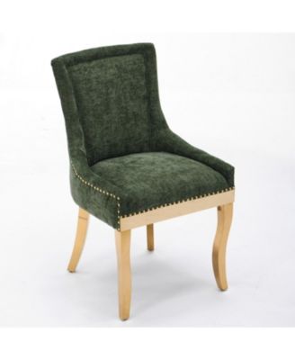 Chenille Dining Chairs, Gold Legs, Rivet Trim, Green, Set of 2