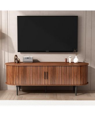 55" Modern TV Stand with Sliding Door & Storage - Walnut