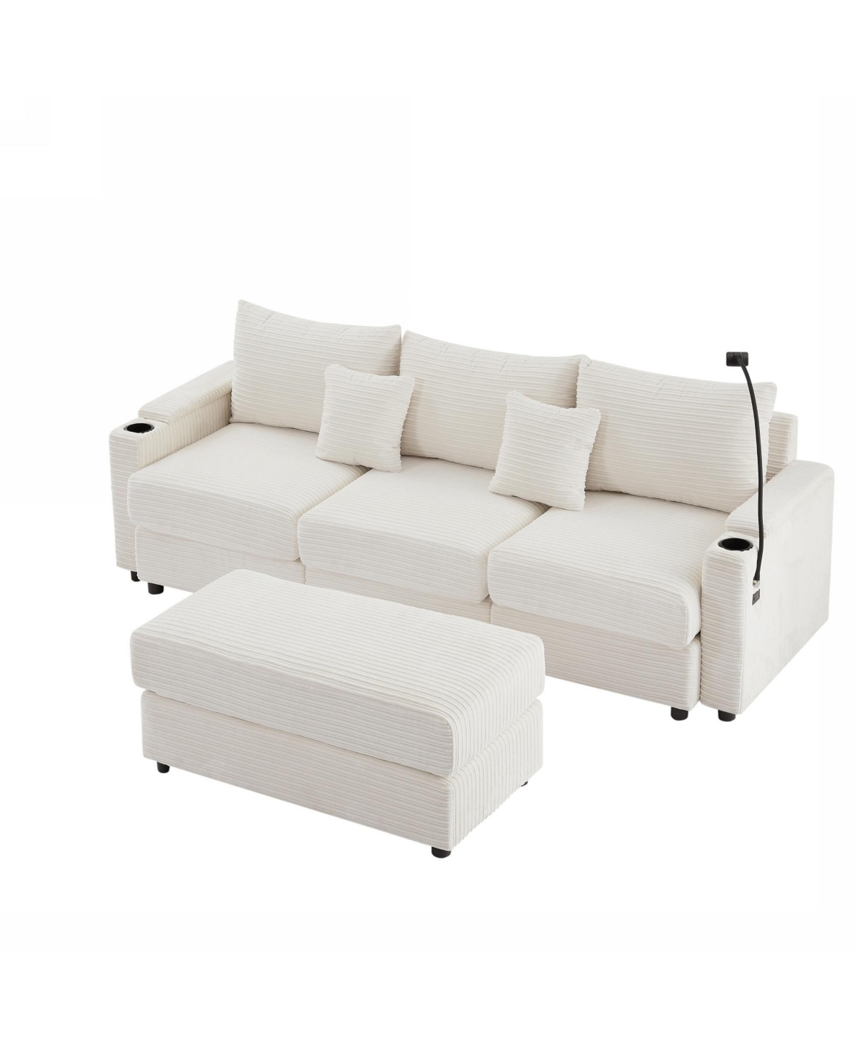 Streamdale Furniture Modern 3-Seater Sectional Sofa w/ Ottoman, Usb, Cup Holders.