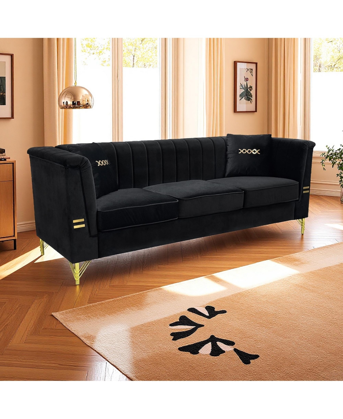 Streamdale Furniture Streamdale Modern Velvet 3-Seater Sofa, Tufted Back