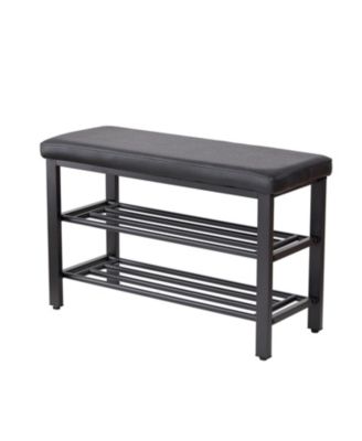 Shoe Bench with Seat Cushion, 3-Tier Shoe Rack, Metal Mesh Shelves