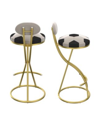 Football Print Bar Stools Set of 2, Counter Height, Velvet, Gold/Cream