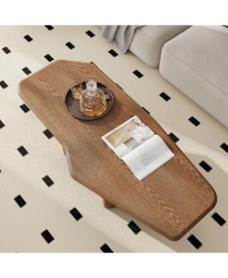 47.2 Inches Free Form Rustic Ash Wood Veneer Coffee Table for Small Living Room