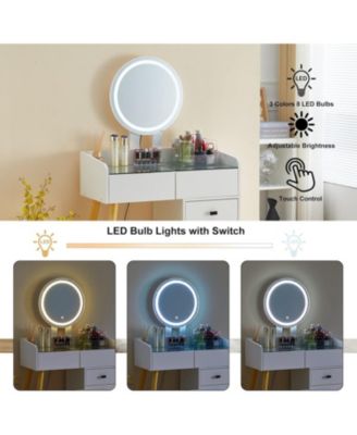 Streamdale LED Glass Top Dressing Table with Ext. Table & Stool