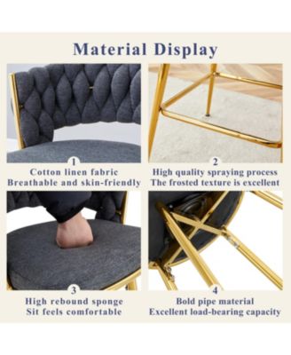 Rotating Swivel Chair Black Cotton Linen Gold Legs