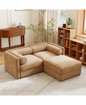 Camel Chenille 2-Seater Sofa with Ottoman Storage