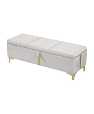 Upholstered Storage Ottoman Bench - Metal Legs, Beige
