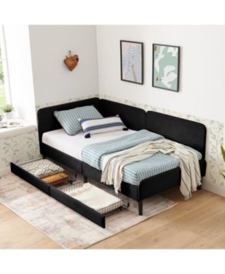 Streamdale Twin Upholstered Platform Bed Frame w/ 2 Drawers, Black