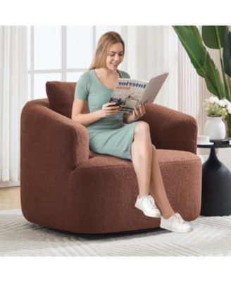 Streamdale Swivel Teddy Fleece Comfy Chair with Pillow