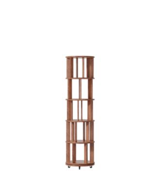 Rotating Wood Bookshelf on Wheels - 5 Tier - Walnut