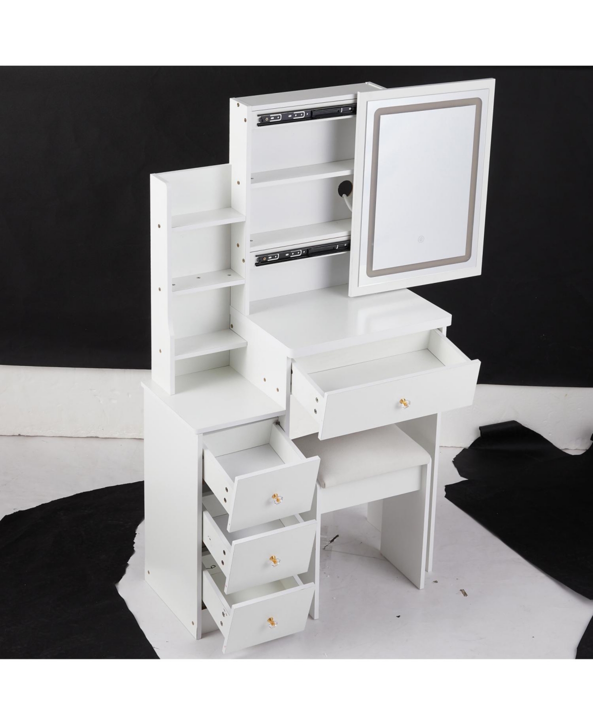 Streamdale Furniture Streamdale Compact Bedside Vanity Table with Led Mirror