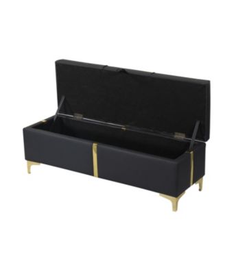 Upholstered Storage Ottoman Bench with Metal Legs