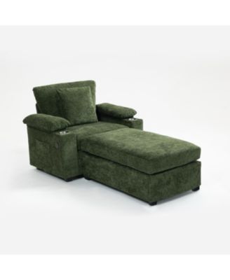 Oversized Chenille Chair with Ottoman USB & Cupholders