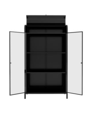 Metal Storage Cabinet with Glass Doors & Open Shelves