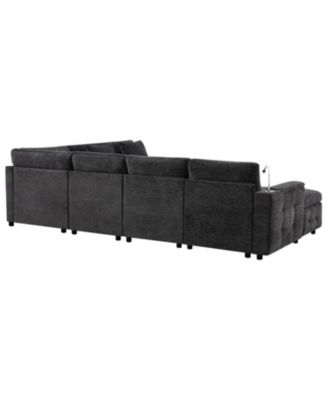 Streamdale Modular Sectional Sofa Bed- Flip Table, Lamp, Ports, Ottoman, Tufted, 6 Pillows