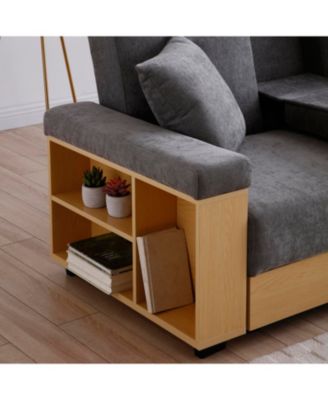 Convertible Sleeper Sofa Bed with Storage Ottoman & Drop Down Table