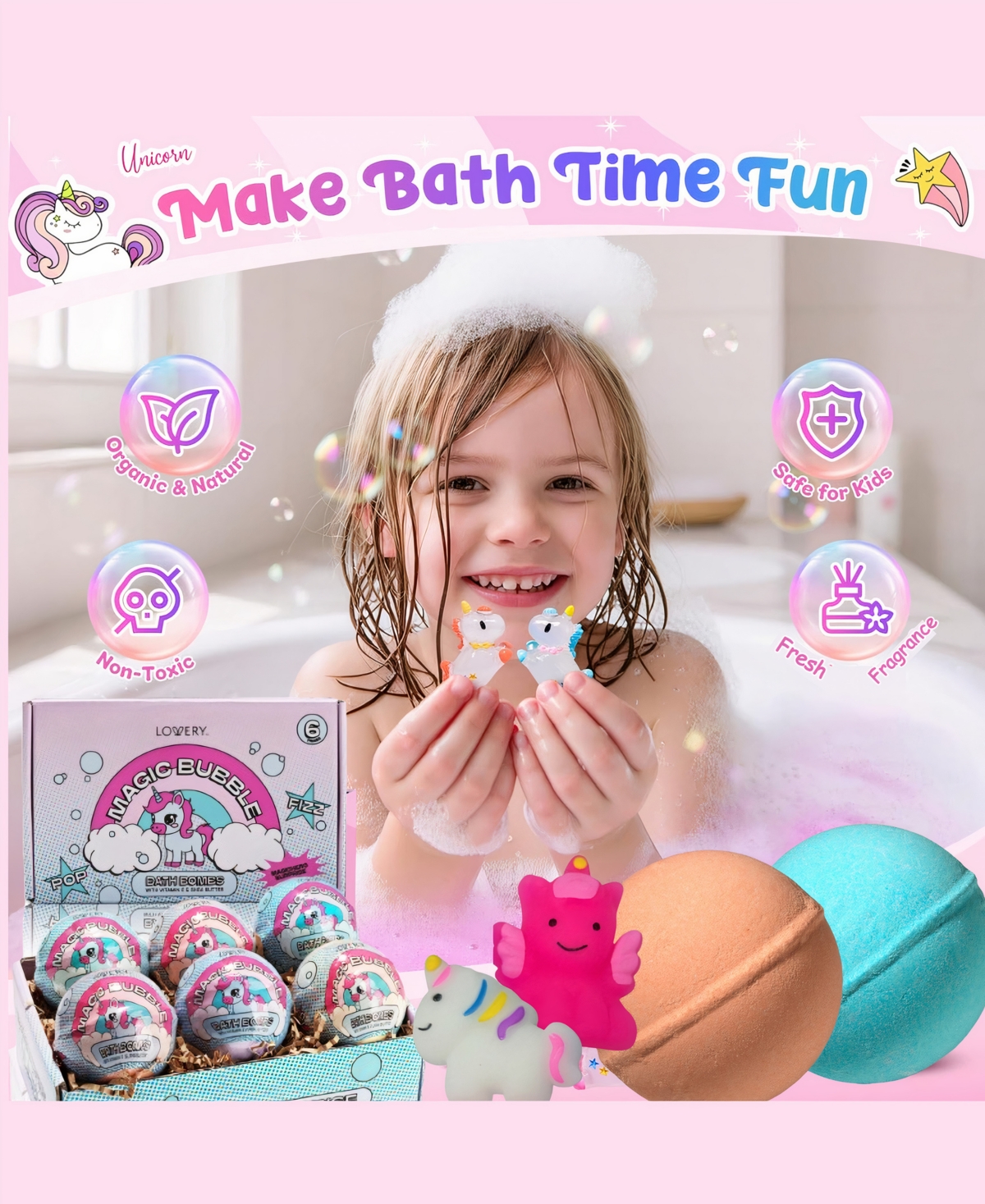 Lovery 6-Pc. Unicorn Squishy Super Bubble Bath Fizzies