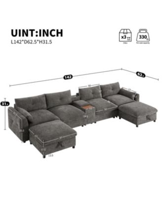 Modular Sectional Sofa w/ Ottoman, Console, USB Charger