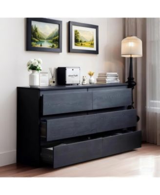 6 Drawer Black Dresser - Modern Bedroom Storage Cabinet