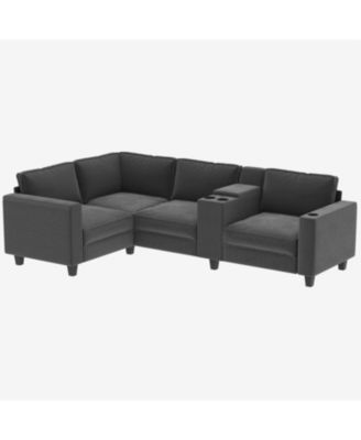 L-Shaped Corduroy Sofa w/ Storage & USB