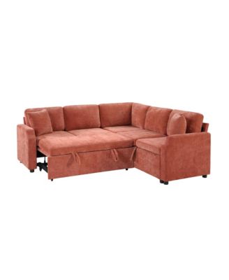Sectional Sofa Bed L-Shape Orange Sleeper with Hidden Storage