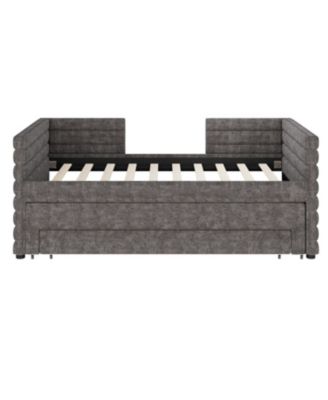 Twin Upholstered Daybed with Trundle & 3 Drawers, Chenille