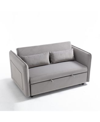 Streamdale 55" Velvet Futon Sofa Bed with Pillows & Side Pockets