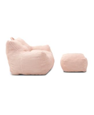 Giant Pink Plush Bean Bag Chair with Footstool