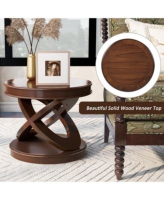 Retro Round Wooden End Table, X-Base