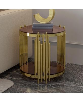 Streamdale Gold End Table, Brown Tempered Glass, Stainless Steel Legs