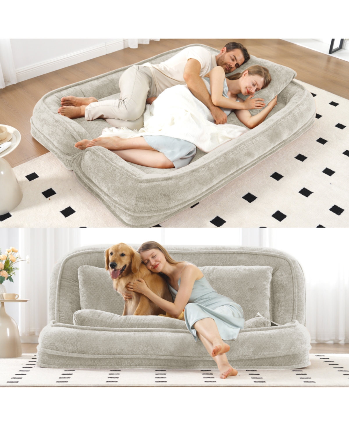 Streamdale Furniture Double Dog Bed Loveseat- Extra Large Floor Couch, Adjustable.
