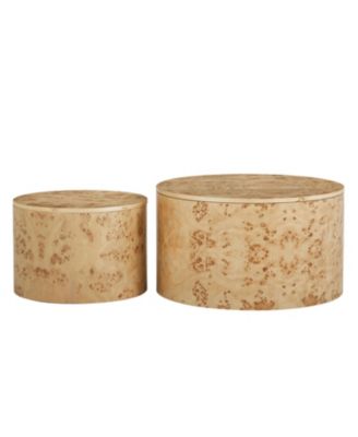 Burl Wood Nesting Coffee Table Set - 2-Piece Storage Tables