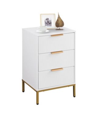 Mid-Century Modern Nightstand with Gold Legs & Wavy Drawers - White