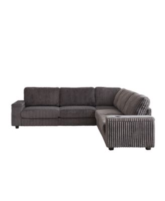 Streamdale Oversized Corduroy Corner Sofa w/ Storage, USB, Cup-holder