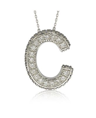 Suzy Levian Sterling Silver Sapphire 3-D Letter "C" Initial Pendant