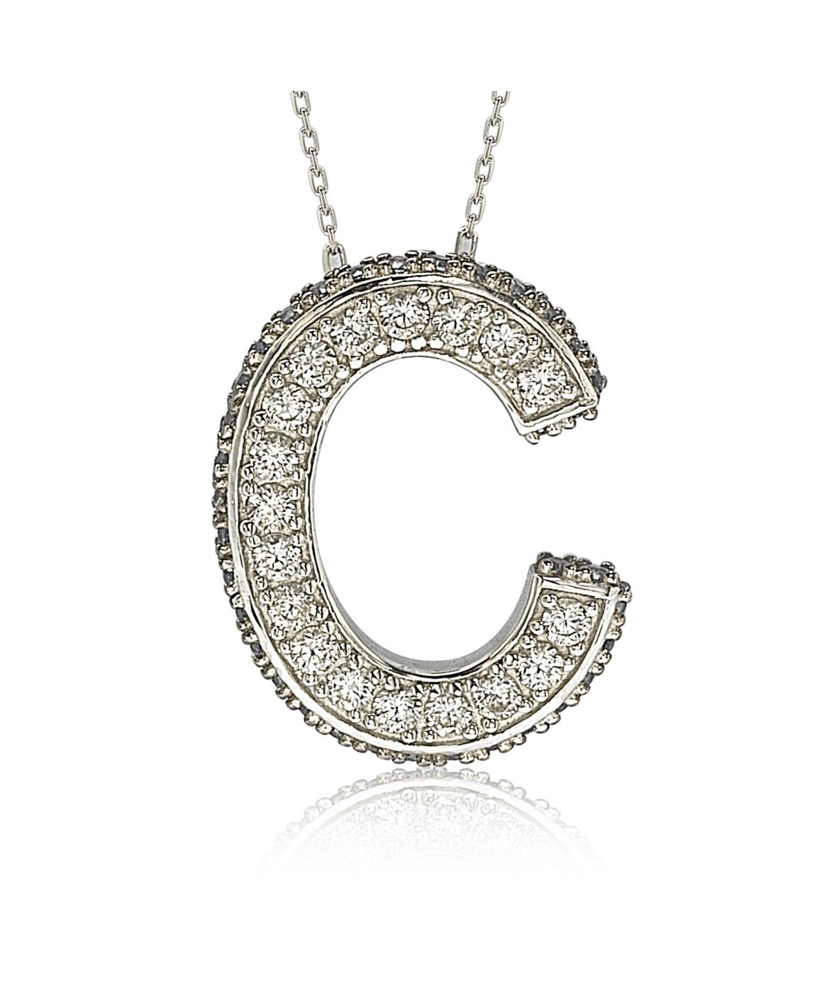 Suzy Levian Sterling Silver Sapphire 3-d Letter "C" Initial Pendant