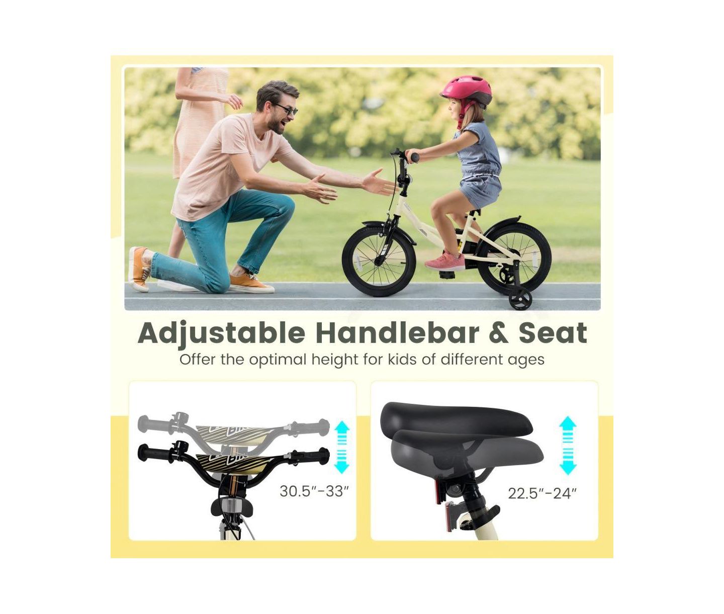 Детская игрушка HONGGE 16-Inch Kids Training Bike with Adjustable Seat, Dual Brake & Training Wheels, Ages 4+, цвет: Бежевый / Хаки — фото 8