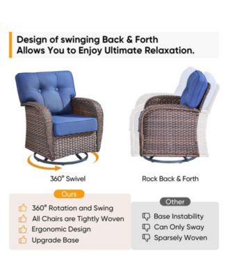 T-Frame Brown Wicker Outdoor Swivel Glider Chairs with Olefin 5 In. Thick Cushions 2-Pack）