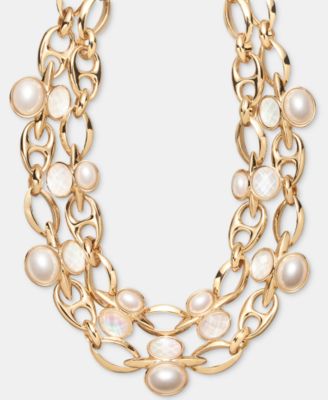 Stone & Mother-of-Pearl Layered Collar Necklace, 16" + 3" extender