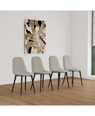 Streamdale Modern Linen Accent Dining Chairs (Set of 4), Black Metal Legs