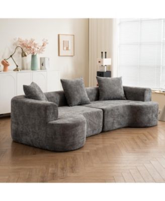 Curved Corduroy Sofa with Pillows