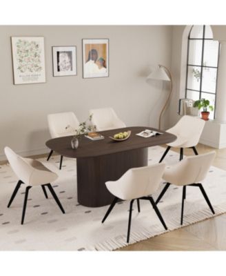 63" Brown Dining Table with 6 Black Metal Leg Chairs
