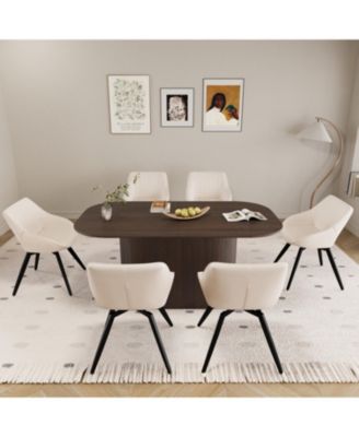63" Brown Dining Table with 6 Black Metal Leg Chairs
