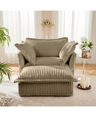 Camel Corduroy Armchair Set with Ottoman