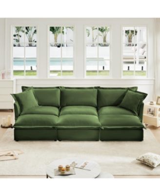  Chenille 3-Seat Sofa with Ottomans