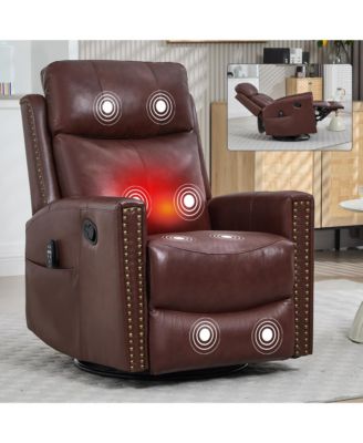 Wine Red Leather Heat Massage Rocker Recliner